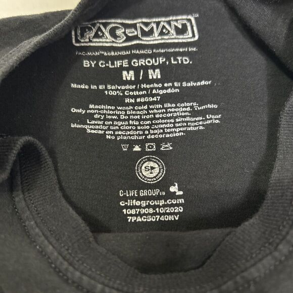 Pac-Man Black Graphic Print Long Sleeve T-shirt Medium - Picture 3 of 8